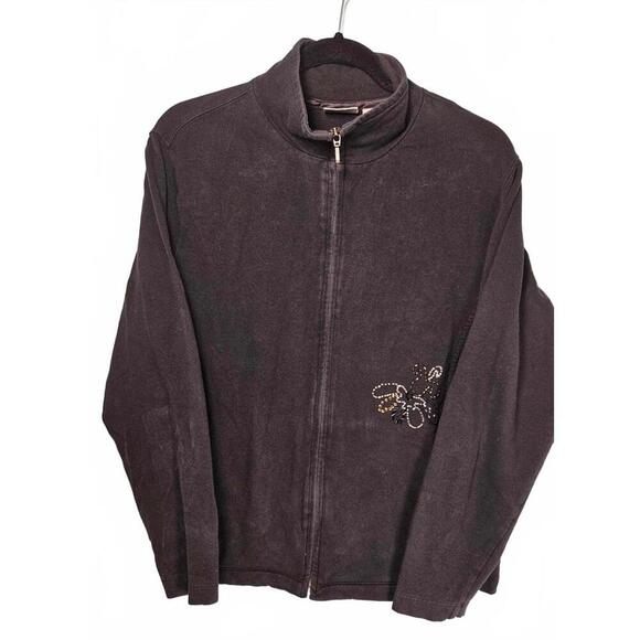 Chicos Zenergy Women's Black Zip-Up Jacket with Decorative Beading Size 2 - Picture 1 of 8